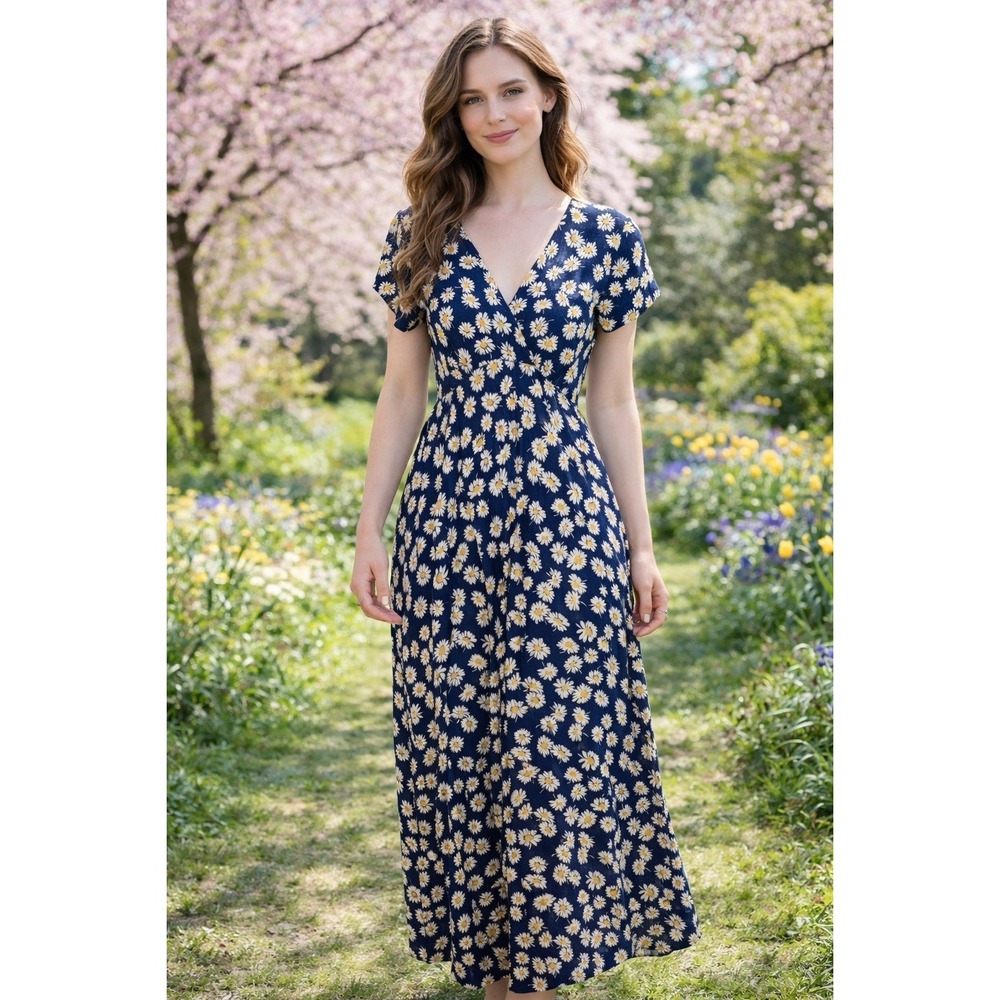 Vintage Y2K Esprit Midi Babydoll‎ Dress Floral Cottage Tie Back Prairie Wrap S